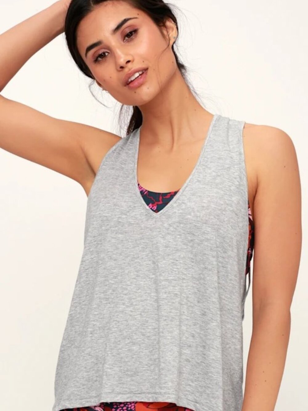 FP Movement by Free People Light Gray Macramé-Back Tank
